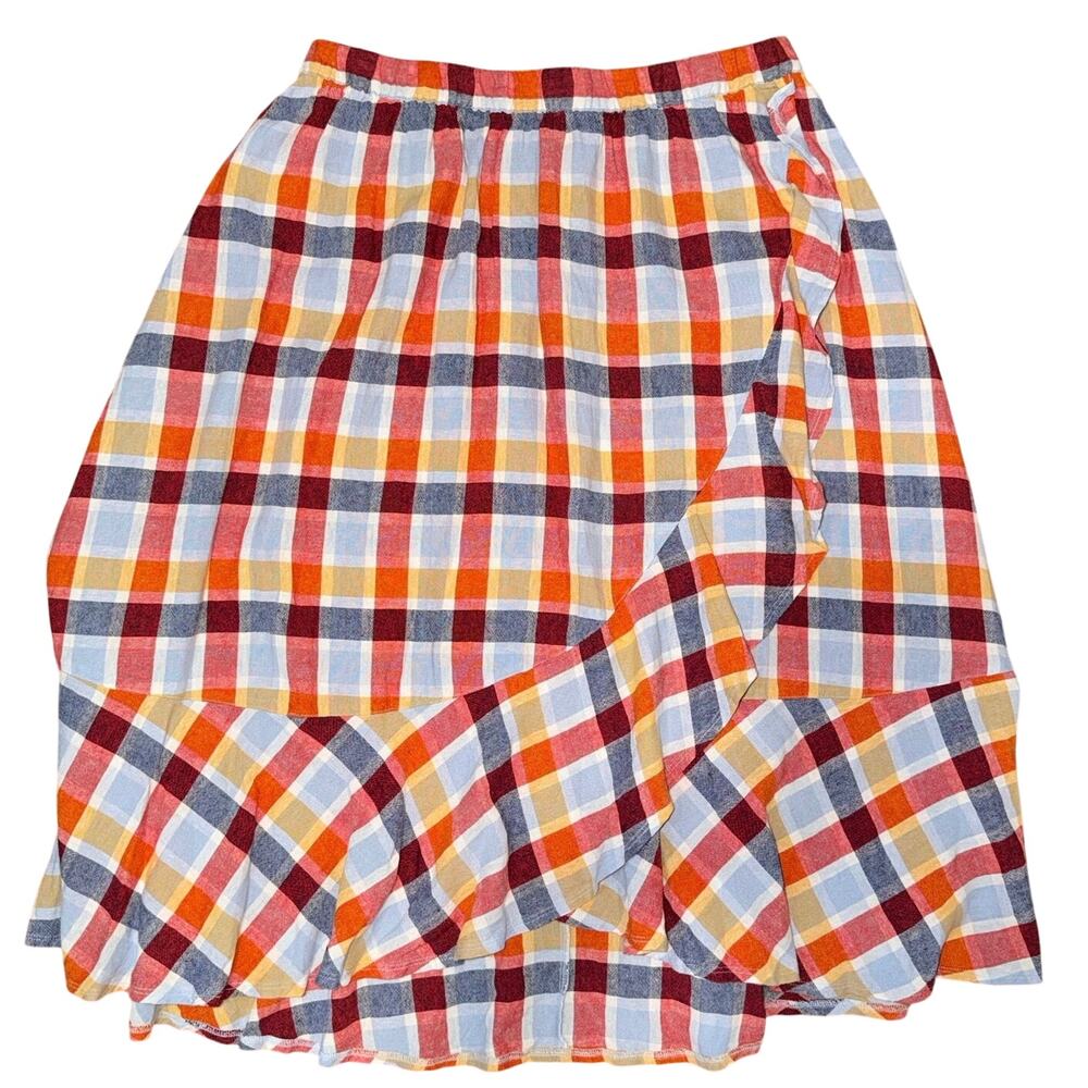 Lane Bryant Plaid Faux Wrap Ruffle Midi Skirt Soirée Linen‎ Blend 14/16 NWT
